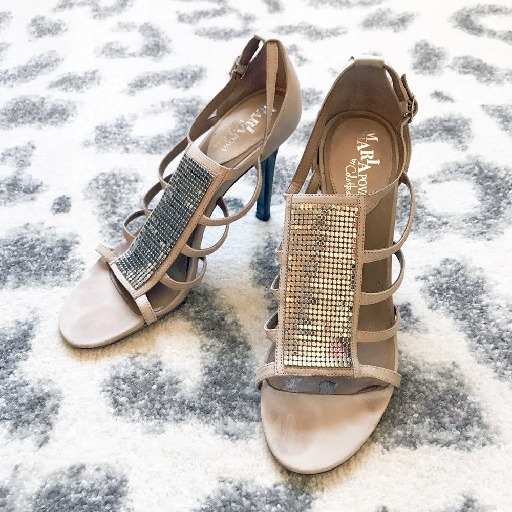 Cole Haan Resoled Silver Nude High Heel Sandal Size 7.5 MSRP $198
